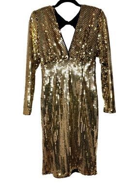 Vintage 1980 Lillie Rubin Gold Sequin Dress 8 Modern 4-6 Glam Cocktail Party
